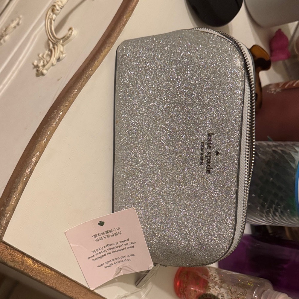 kate spade Silver Glitter Cosmetic Pouch